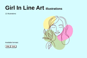 Girl In Line Art Illustration Pack