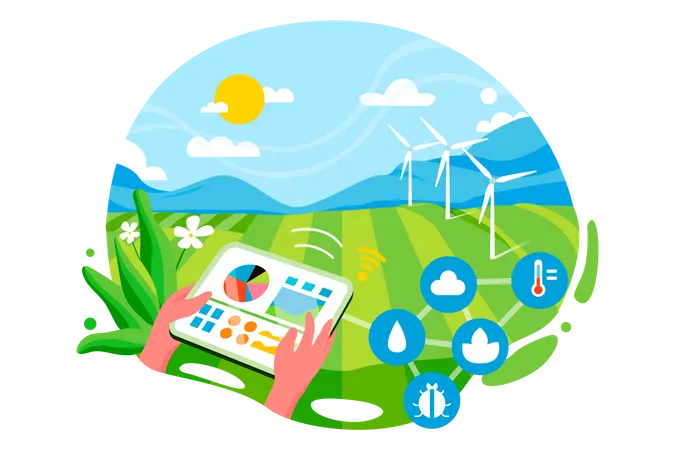 Free Agriculteur utilisant une application de ferme intelligente  Illustration