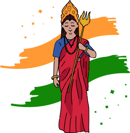 Free Bharat Mata segurando fundo Trishul da bandeira nacional indiana  Ilustração