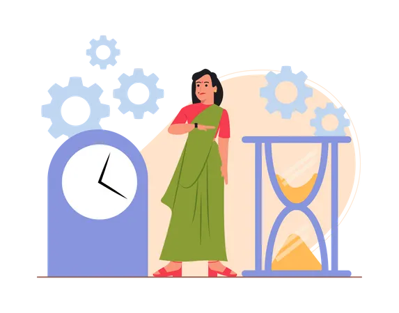 Free Empresaria india haciendo gestión del tiempo  Ilustración