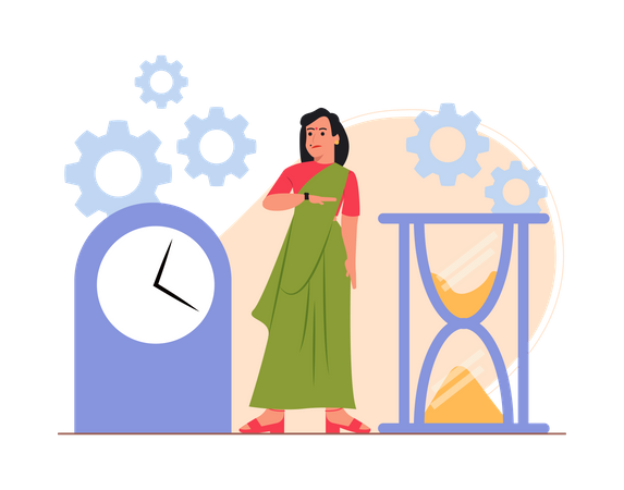 Free Indian businesswoman doing time management  일러스트레이션