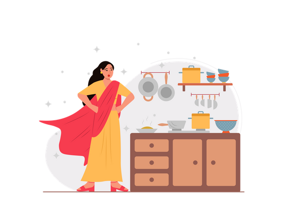 Free Indian housewife working like super woman  Illustration