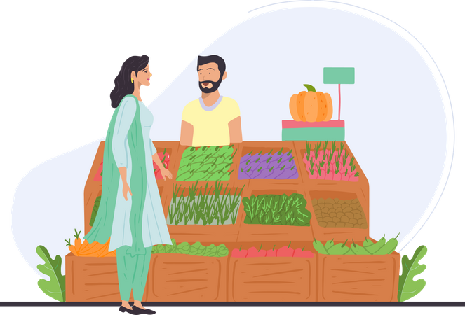 Free Indian lady checking out vegetables  일러스트레이션