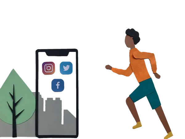 Free Les jeunes courent vers le mobile  Illustration