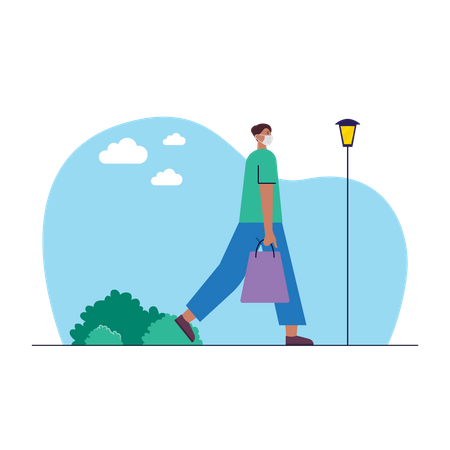 Free Man going to shopping during covid19  Illustration