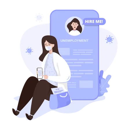 Free Mujer desempleada con cv esperando oportunidad laboral  Ilustración