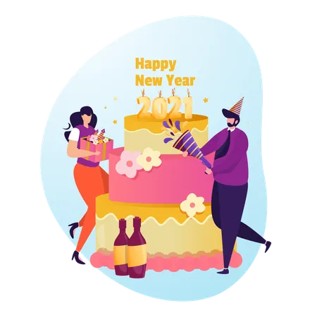 Free New year cake party  イラスト