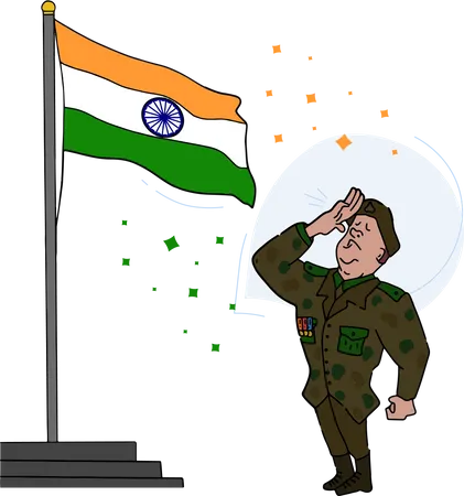 Free Oficial retirado del ejército saluda a la bandera nacional india  Ilustración