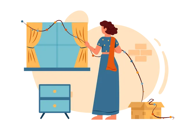 Free Putting on diwali lights  Illustration