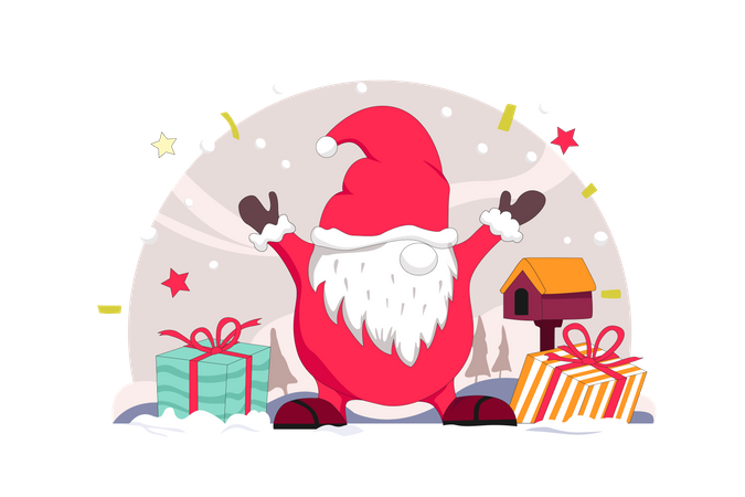 Free Santa with gift  イラスト