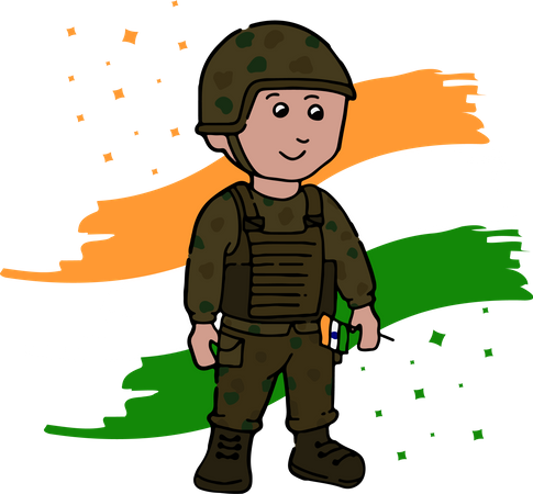 Free Soldado do exército segurando tiranga  Ilustração