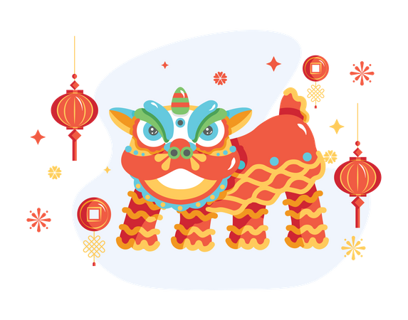 Free Traditional Chinese lion in dance festival  イラスト