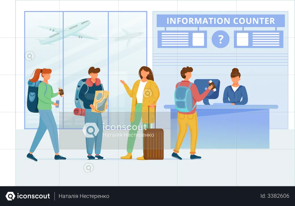 Airport information counter  Illustration