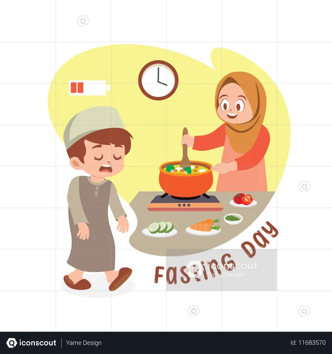 Boy getting low energy on fasting day  Illustration