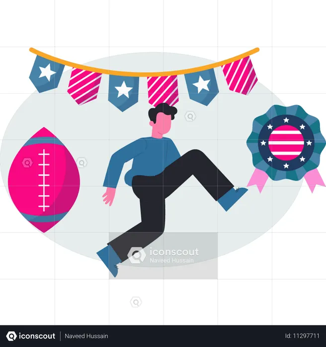 Boy running towards rugby ball  Illustration