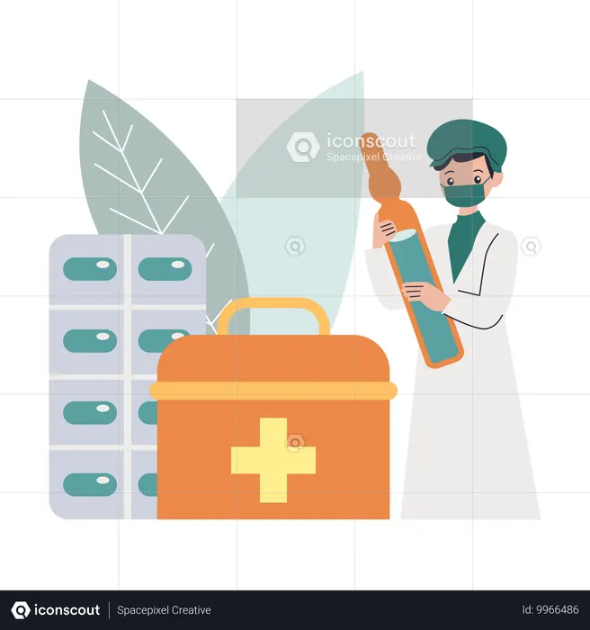Chemist works at Drugstore  Illustration