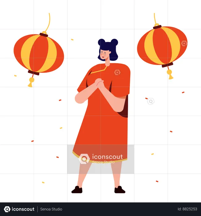 Chinese Girl Celebrating Chinese New Year  Illustration