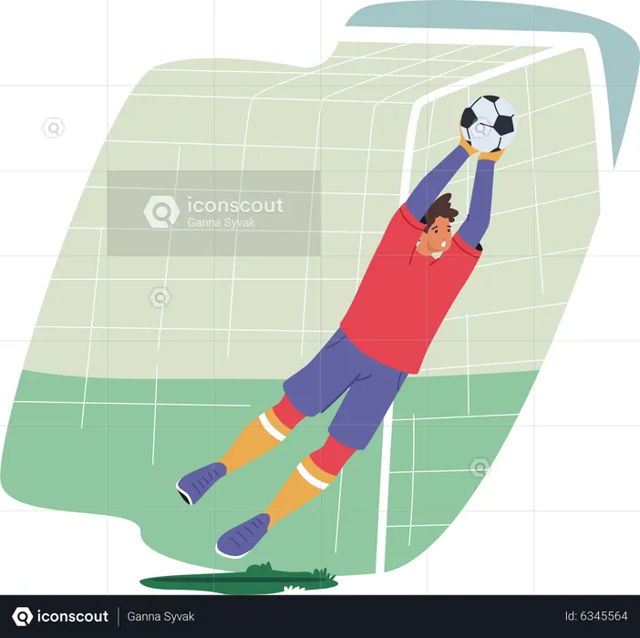 Goleiro pulando enquanto faz goleiro  Ilustração