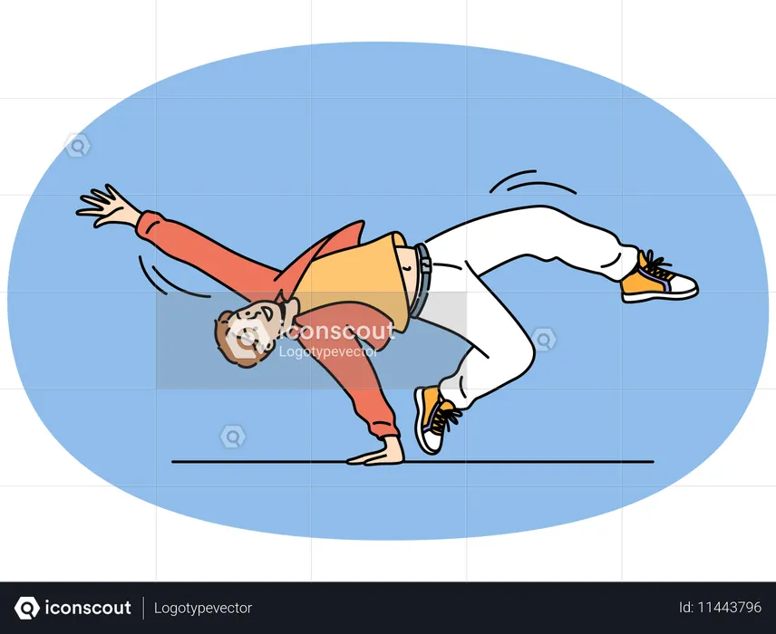 ブレイクダンスをする幸せな男  イラスト