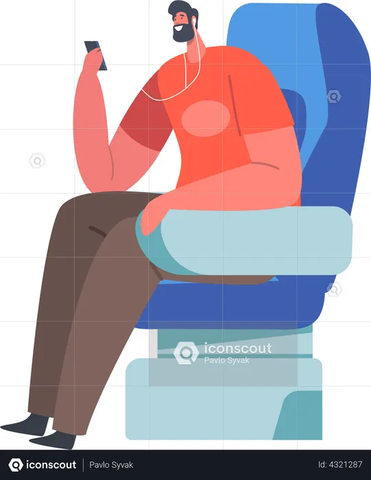 Homem Sentado Em Um Confortável Assento De Avião  Ilustração