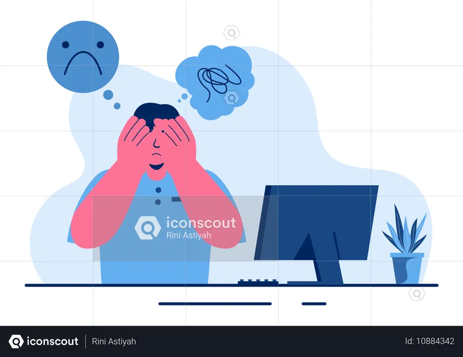 Man feeling mental illness due to blue monday  Illustration