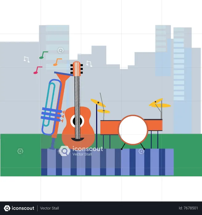 Musical instruments on stage  Illustration