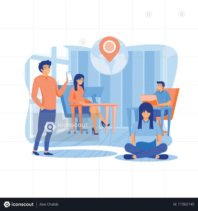 Remote workers work together on project  Illustration