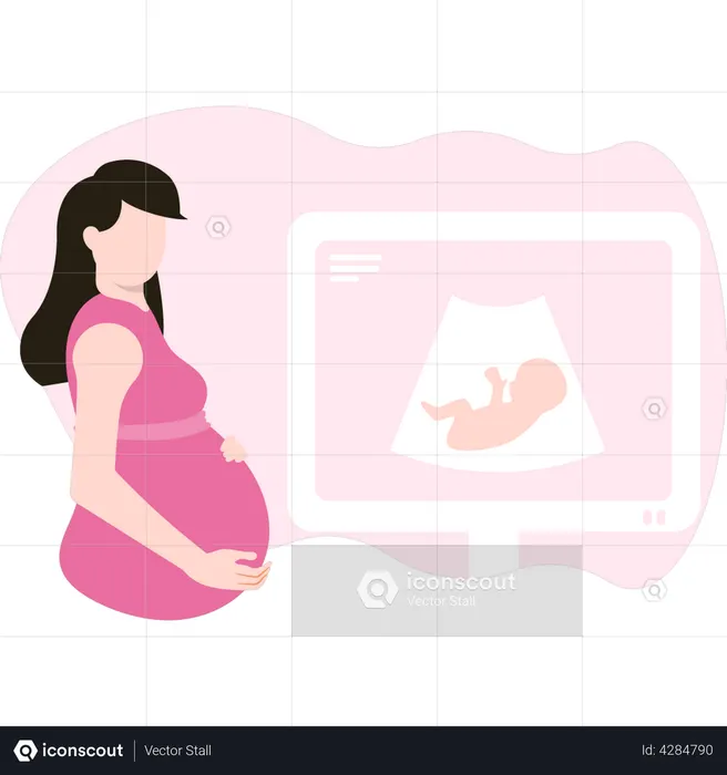 A senhora grávida está fazendo uma ultrassonografia  Ilustração