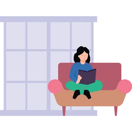 A menina está lendo um livro  Ilustração