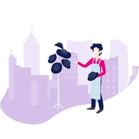 A salesman sales his caps  Illustration