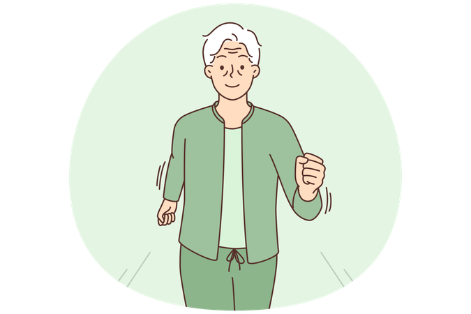 Active mature grandfather in sportswear jogging outdoor follow healthy lifestyle  Illustration