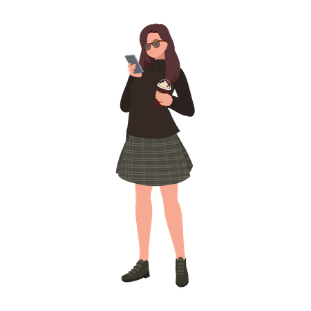 Adorable Teenage Girl using phone  일러스트레이션
