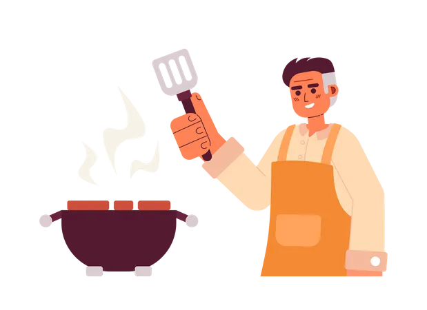 Adult man cooking on bbq grill  Illustration