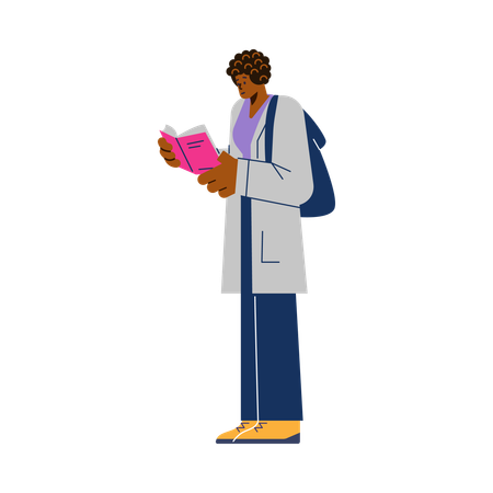 African american medical student reading book  Illustration