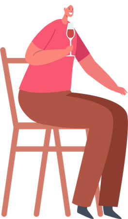 Aged Lady Drink Wine  Illustration