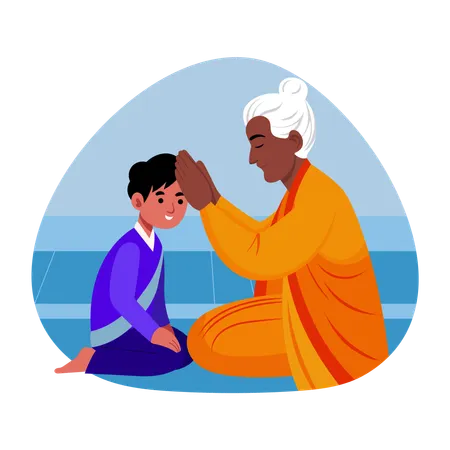 Aged man Blessing kid  Illustration