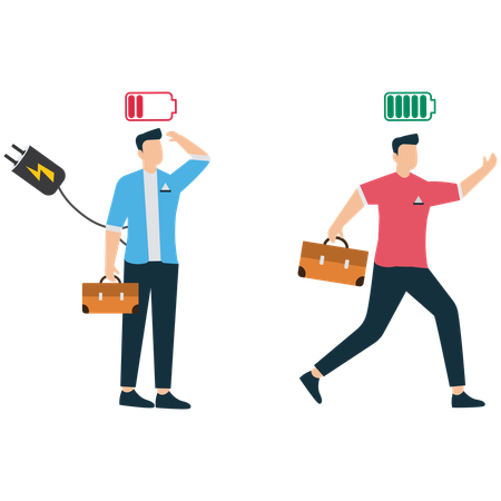 Agotamiento y recarga de energía de los empleados  Ilustración