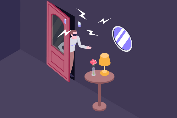 La alarma antirrobo suena cuando un ladrón roba artículos de la casa  Ilustración