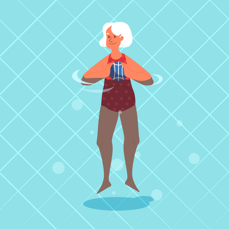 Alte Frau macht Übungen mit Schwimmball  Illustration