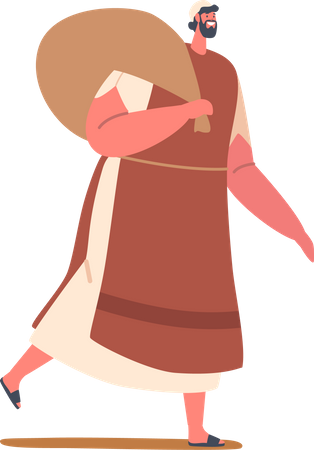 Alter Israelit auf einer Reise mit Besitztümern, darunter eine Tasche über der Schulter  Illustration