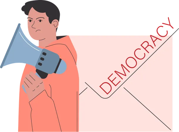 Angry man announcing democracy  イラスト