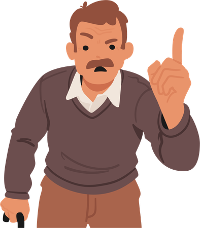 Angry Senior Man  Fiercely Wags His Finger  Illustration
