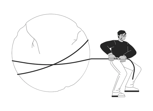 Arab man tied to large rock  Illustration