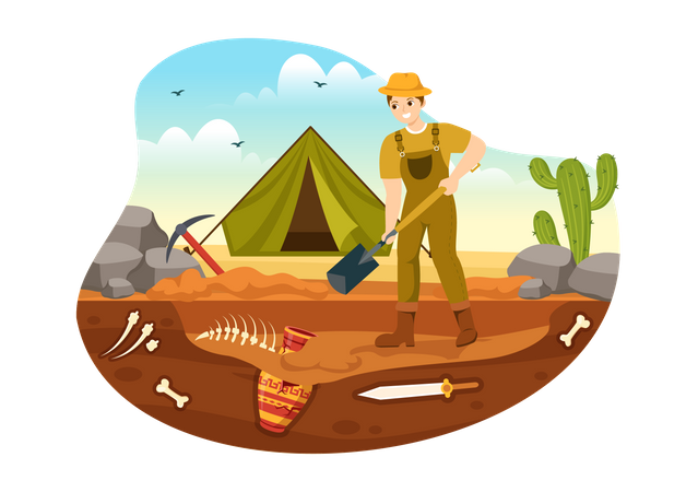 Archeology and Dinosaurs Fossil  Illustration