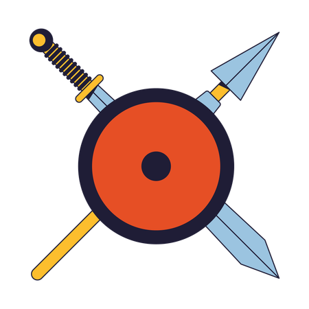 Arma medieval atrás do escudo  Ilustração