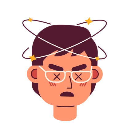 Asian eyeglasses man feeling dizzy  Illustration