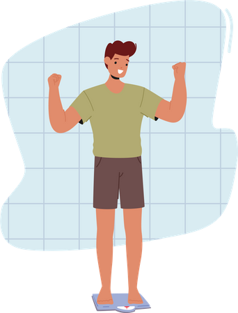 Homme athlète debout sur une échelle de poids  Illustration