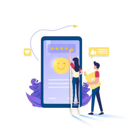 Avaliação positiva dando 5 estrelas  Ilustração