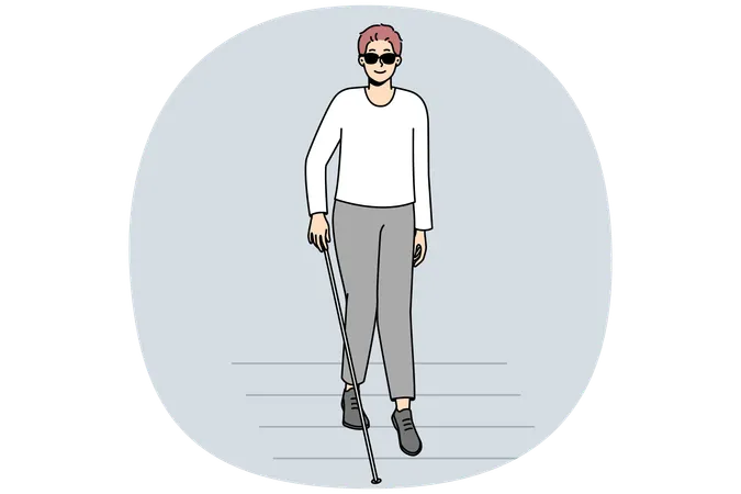 Un aveugle avec une canne marchant sur un passage piéton  Illustration
