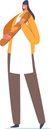 Baker Professional Bread Maker Holding Fresh Baguette or Loaf  Illustration